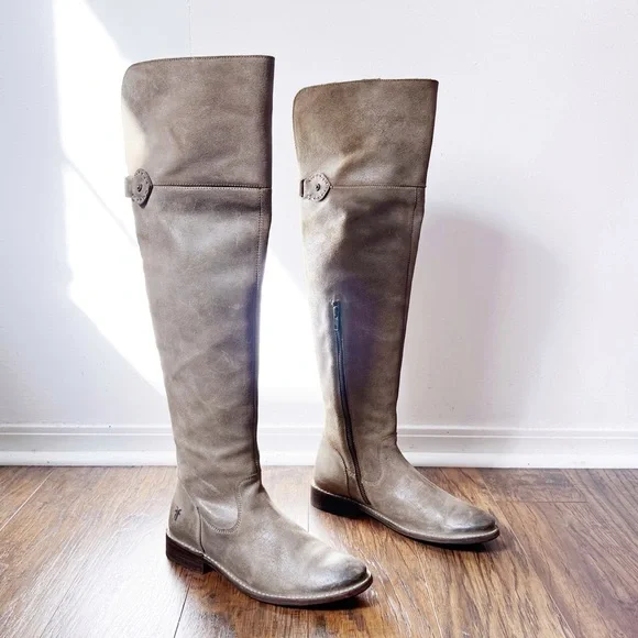 Frye • Shirley OTK Boots over the knee tall suede leather Ash Gray taupe - Picture 4 of 15